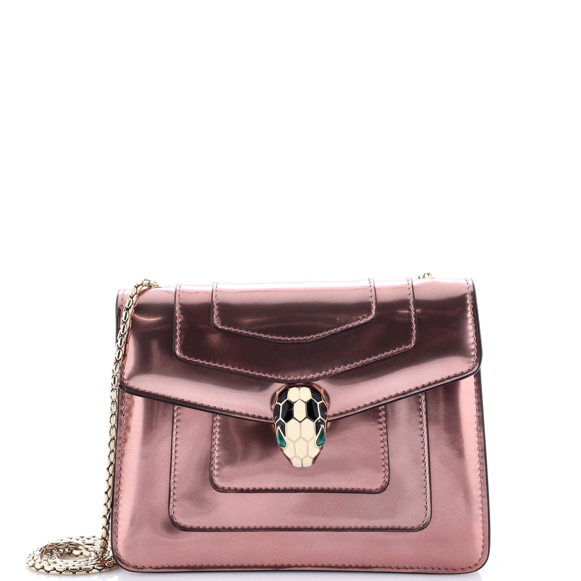 Bvlgari Serpenti Forever Square Shoulder Bag Metallic Leather Small