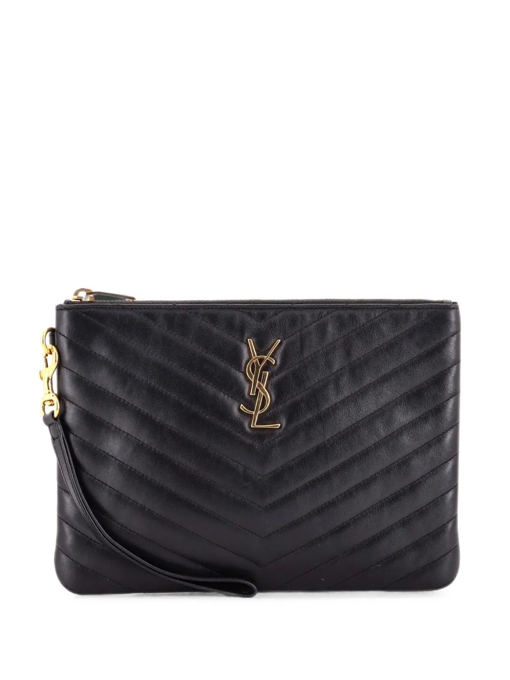 Classic Monogram Wristlet Pouch Matelasse Chevron Leather Small clutch bag