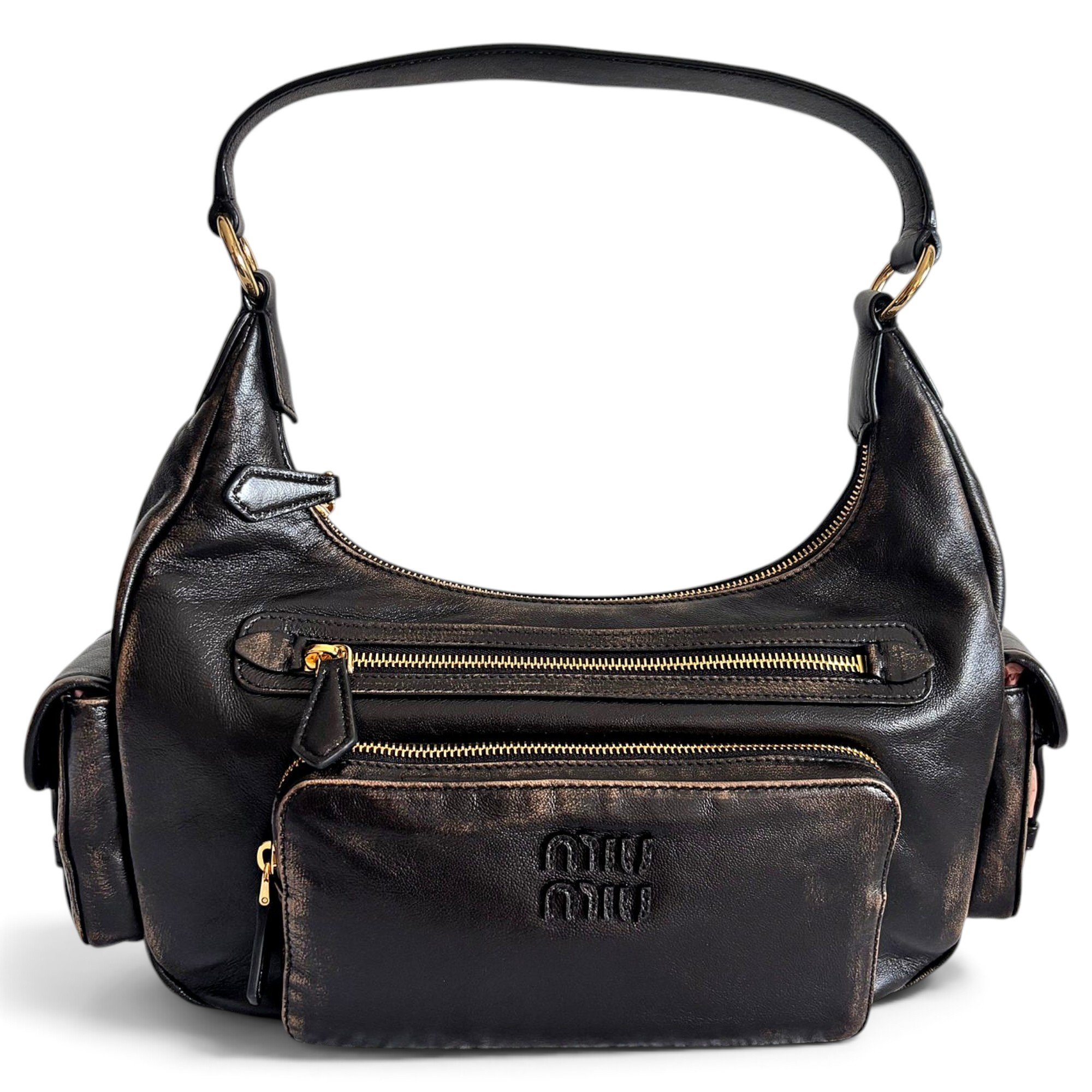 Pocket leather handbag