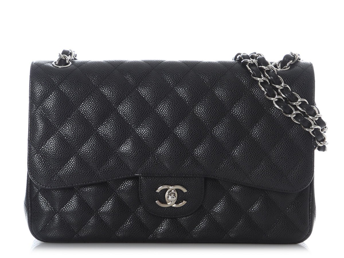 Chanel Jumbo Black Quilted Caviar Classic Double Flap