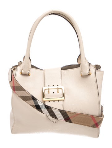 Leather Limestone Grained Leather Buckle Tote Bag