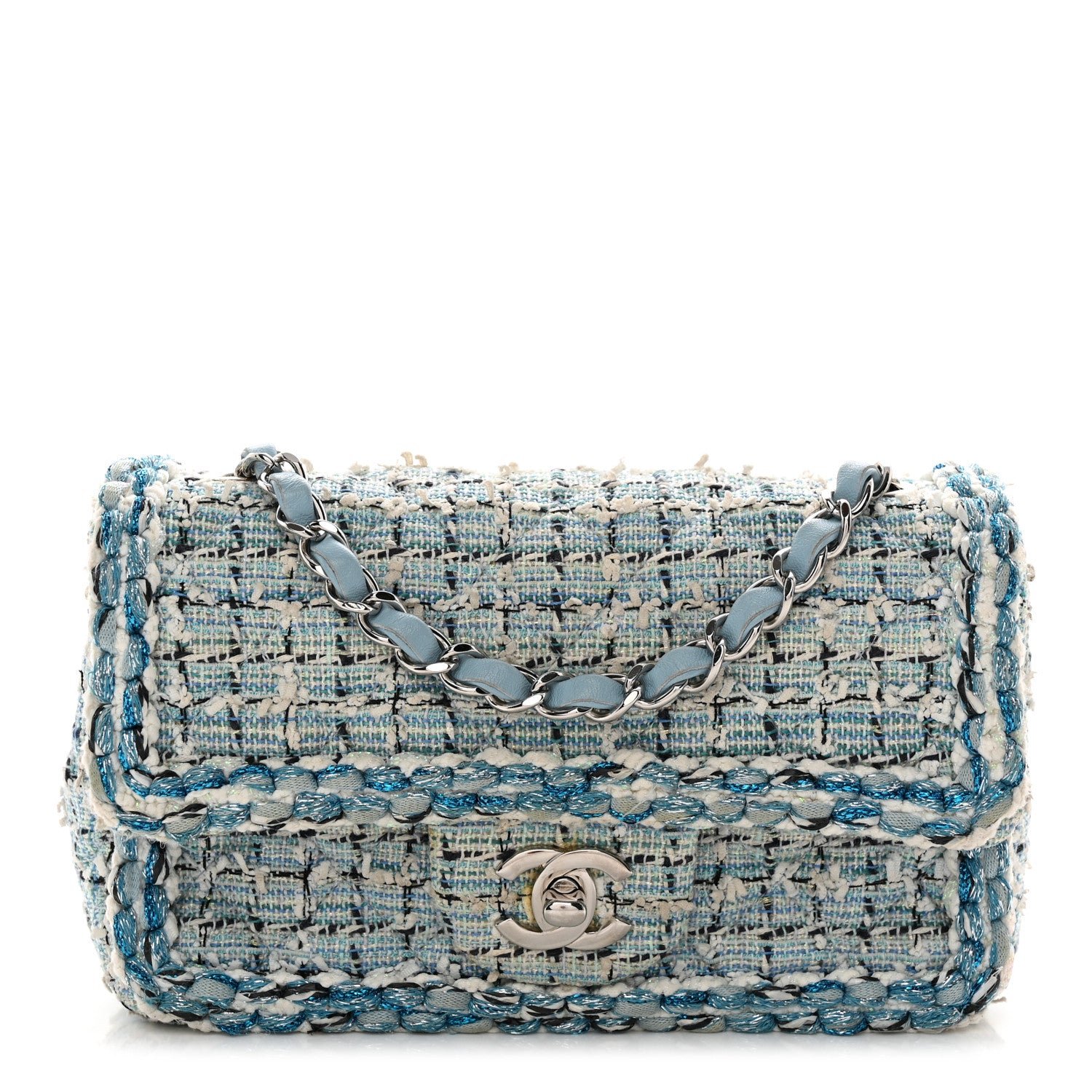 Chanel Tweed Braid Mini Flap Blue White Navy