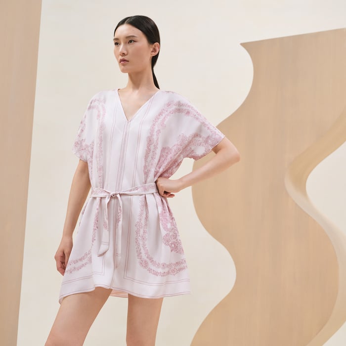 Rose Pâle "Bride De Gala En Fleurs" Belted Tunic
