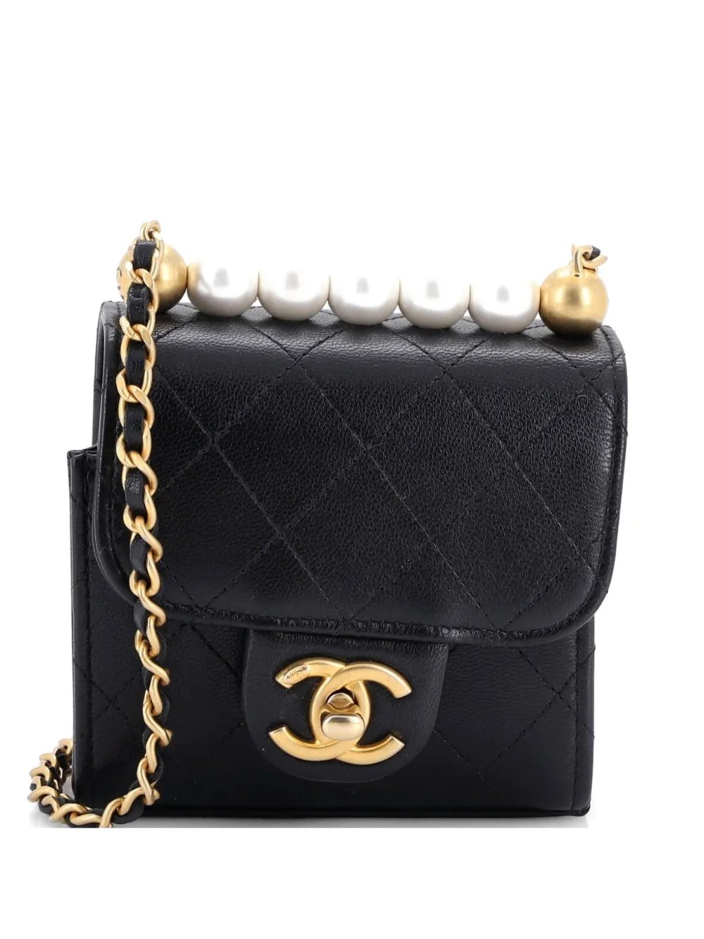 Chic Pearls Flap Clutch with Chain Quilted Goatskin Mini crossbody bag
