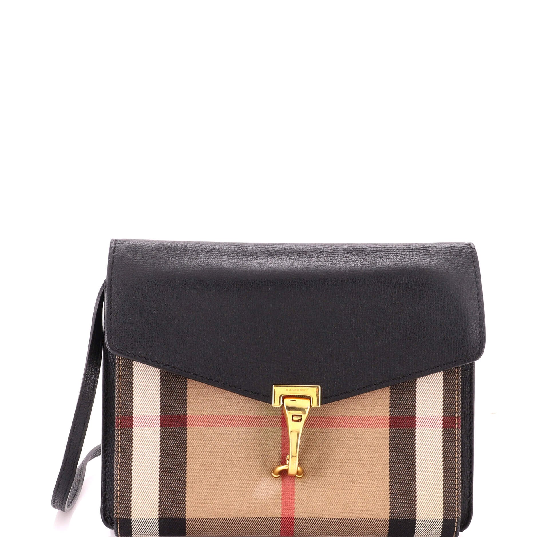 Macken Crossbody Bag Leather and House Check Canvas Small