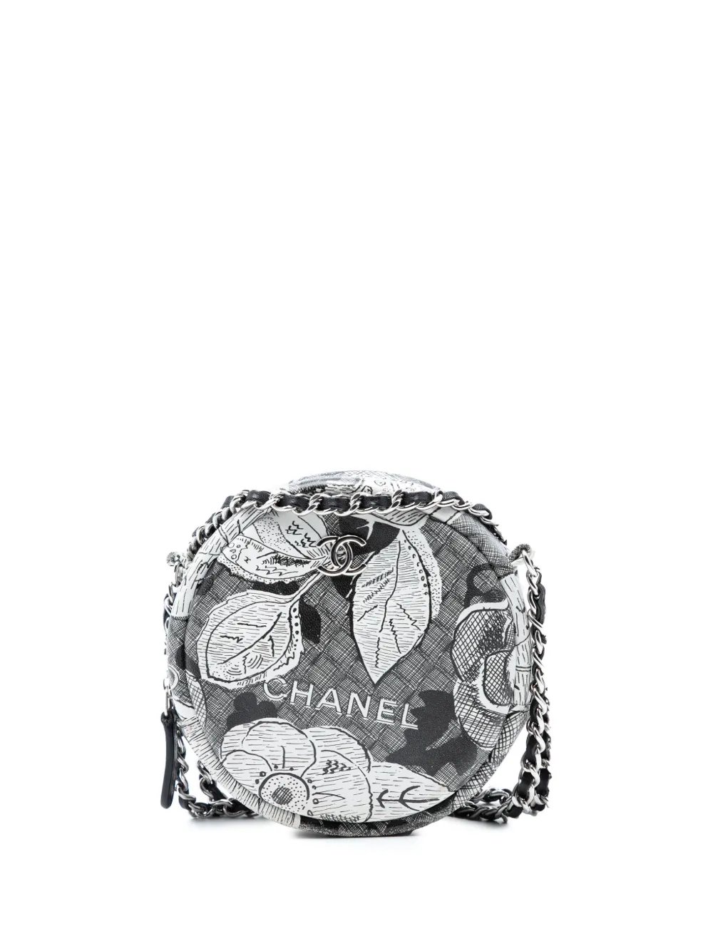2018-2019 CC Calfskin Floral Round Clutch on Chain crossbody bag