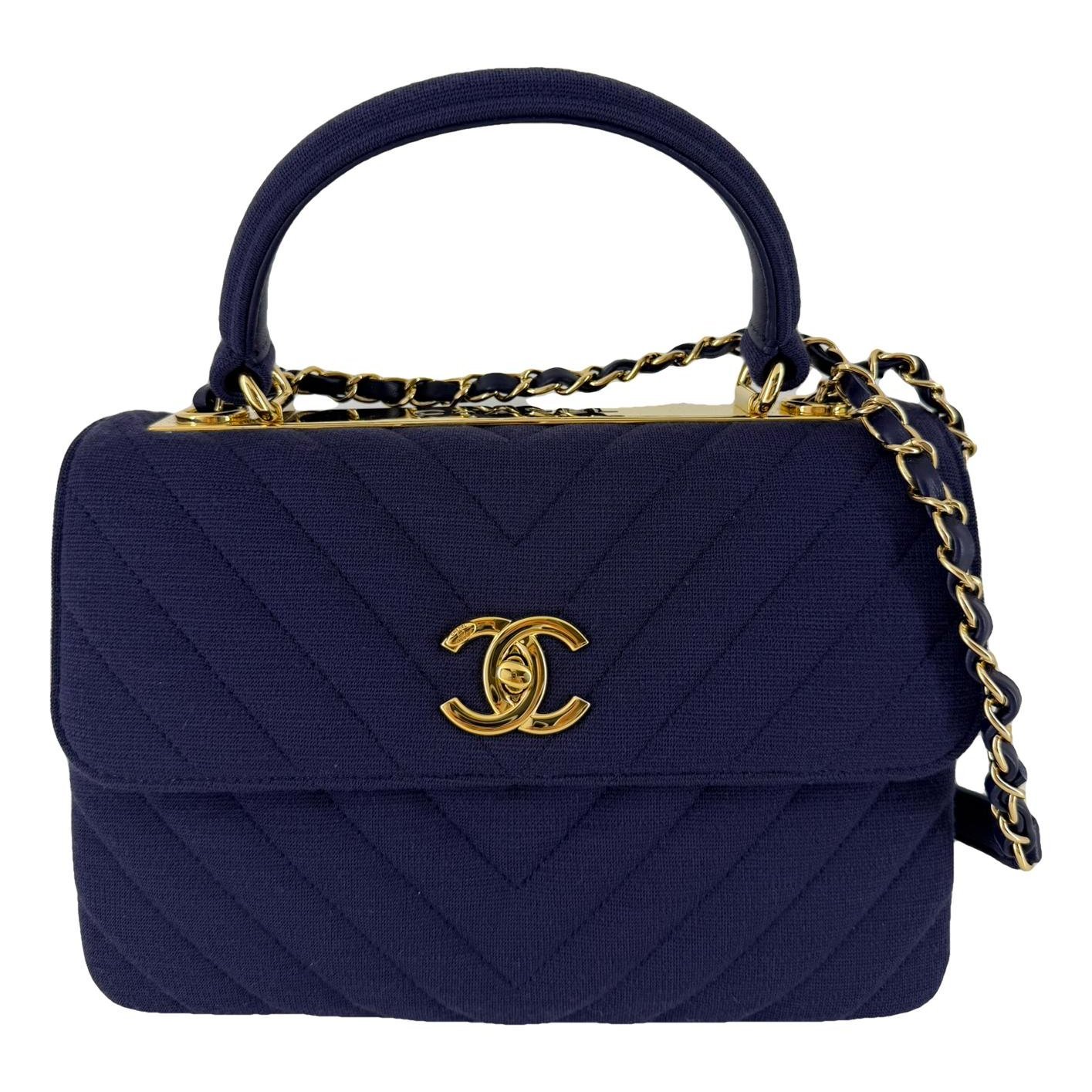 Trendy CC Top Handle wool handbag