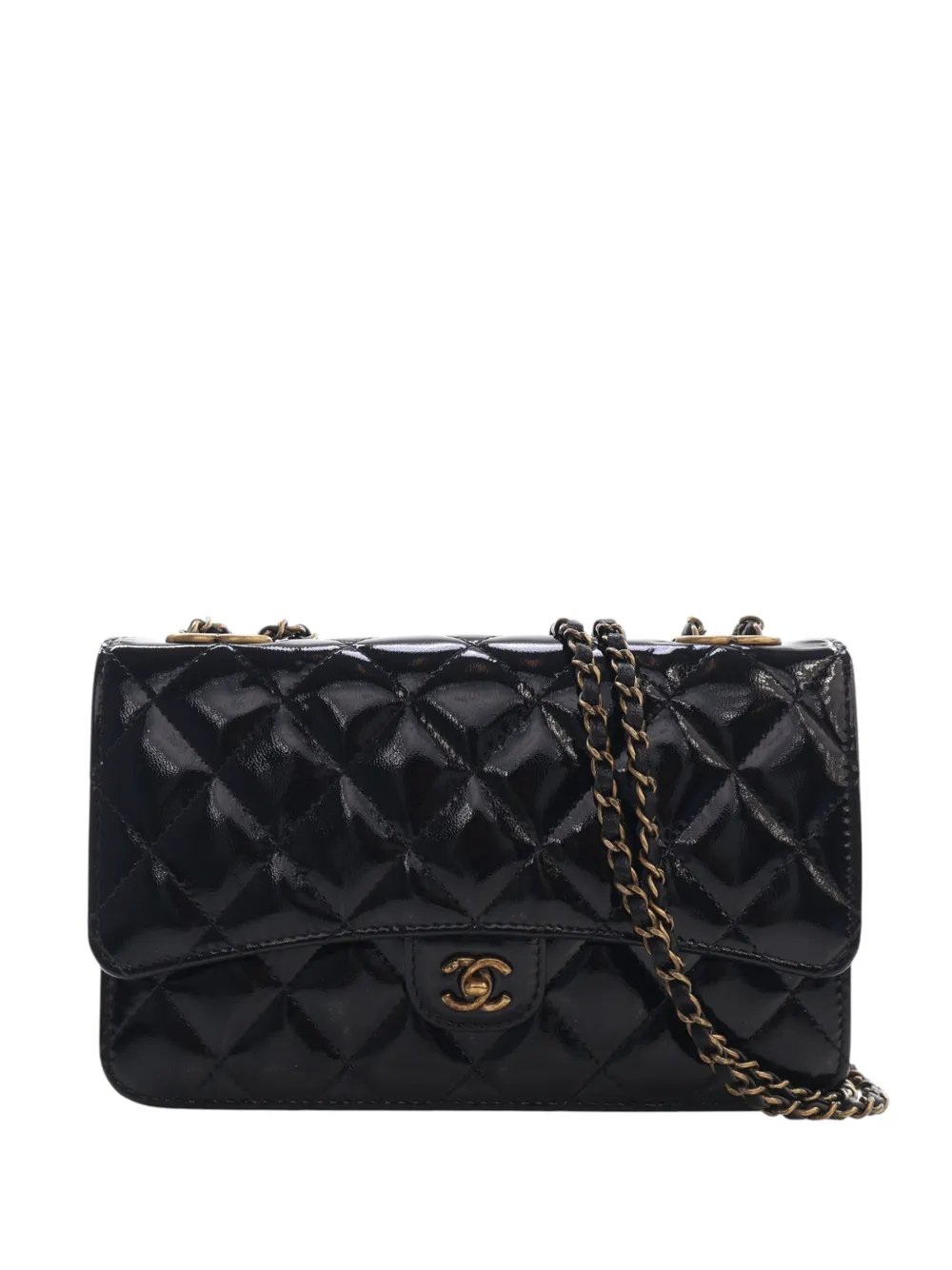 2015-2016 Quilted Patent and Goatskin CC Eyelet Wallet On Chain crossbody bag