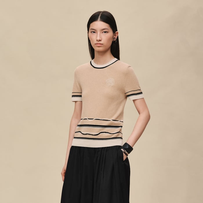 Beige Cajou "Ex-libris" Short-sleeve Sweater