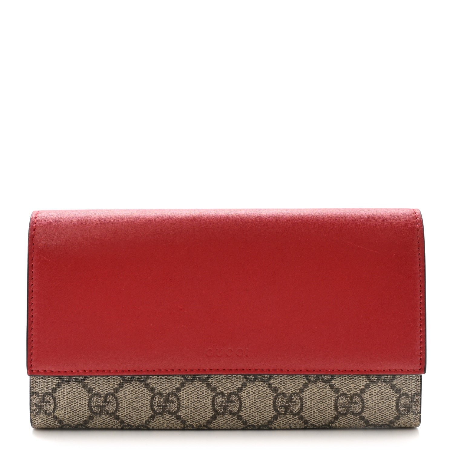 Gucci GG Supreme Monogram Calfskin Continental Wallet Beige Ebony Hibiscus Red New Rosette