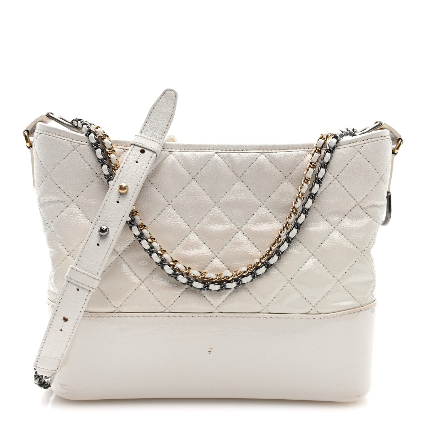 Chanel Patent Goatskin Quilted Medium Gabrielle Hobo White