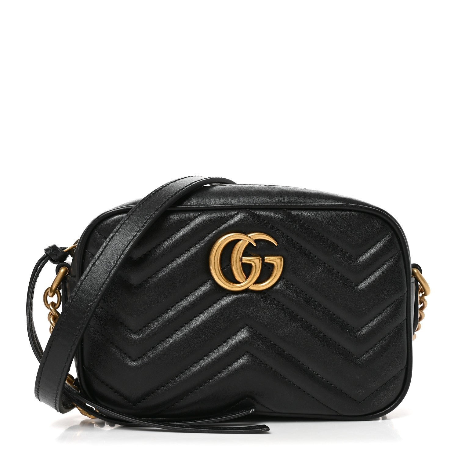 Gucci Calfskin Matelasse Mini GG Marmont Chain Shoulder Bag Black Black