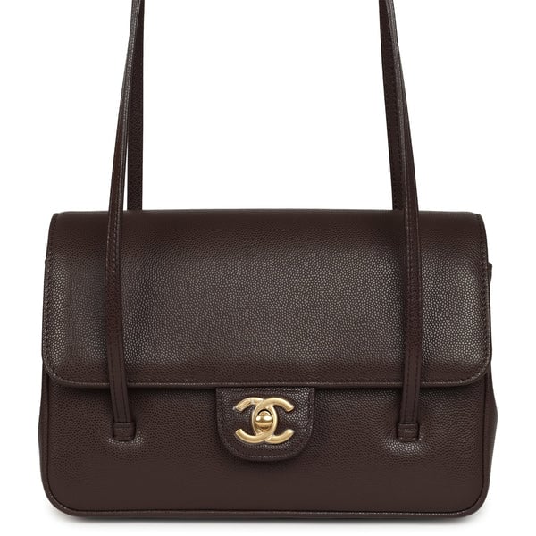 Chanel Chanel Small Preppy Coco Flap Bag Dark Brown Shiny Caviar Brushed Gold Hardware