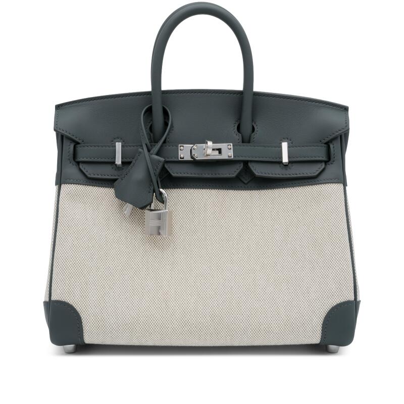 Vert Mangrove Swift and Vert Amande and Ecru Toile Quadrille Birkin 25 Palladium Hardware, 2026