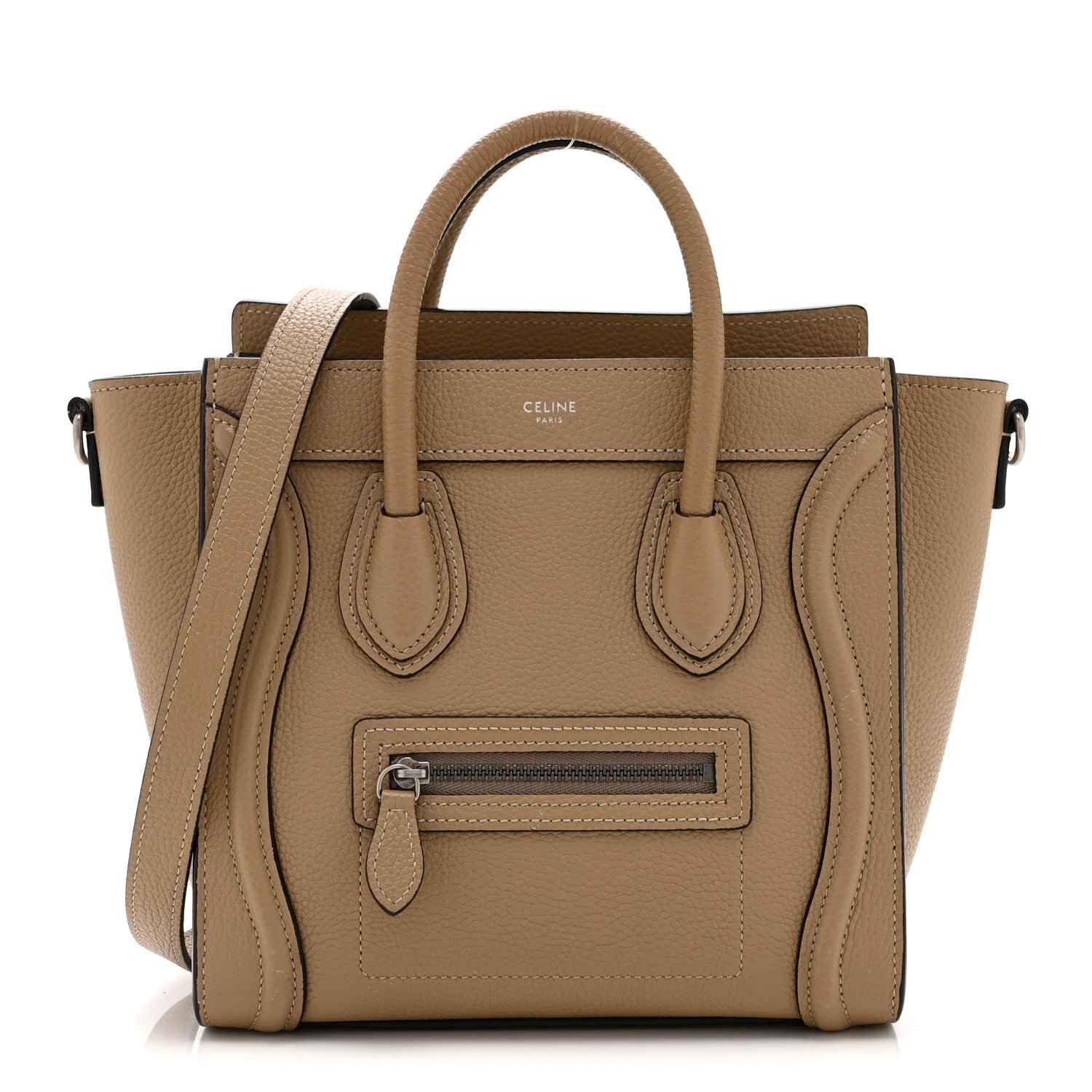 Celine Drummed Calfskin Nano Luggage Dune