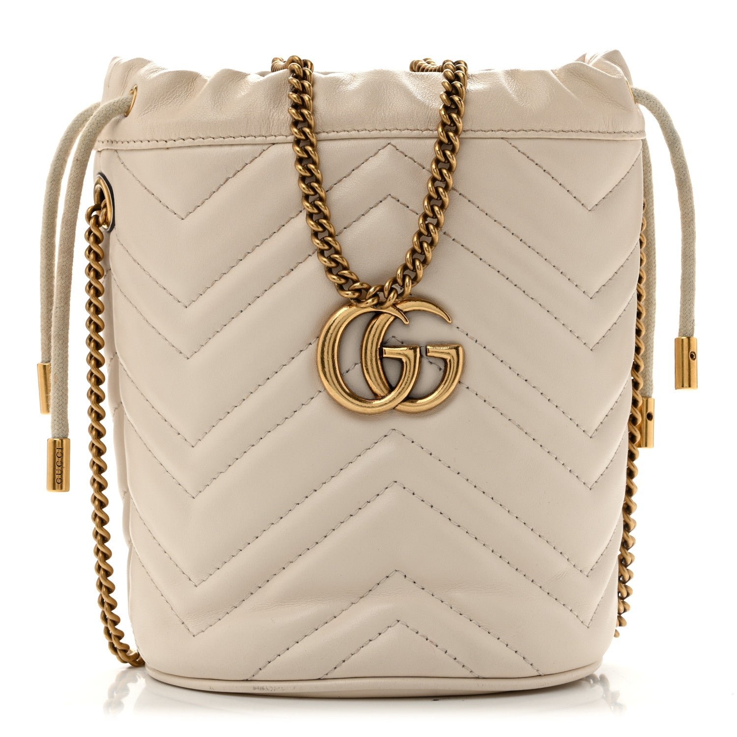Gucci Calfskin Matelasse Mini GG Marmont 2.0 Bucket Bag White
