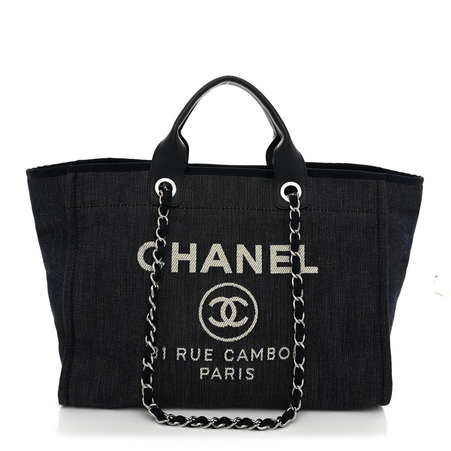 Chanel Denim Large Deauville Tote Dark Blue