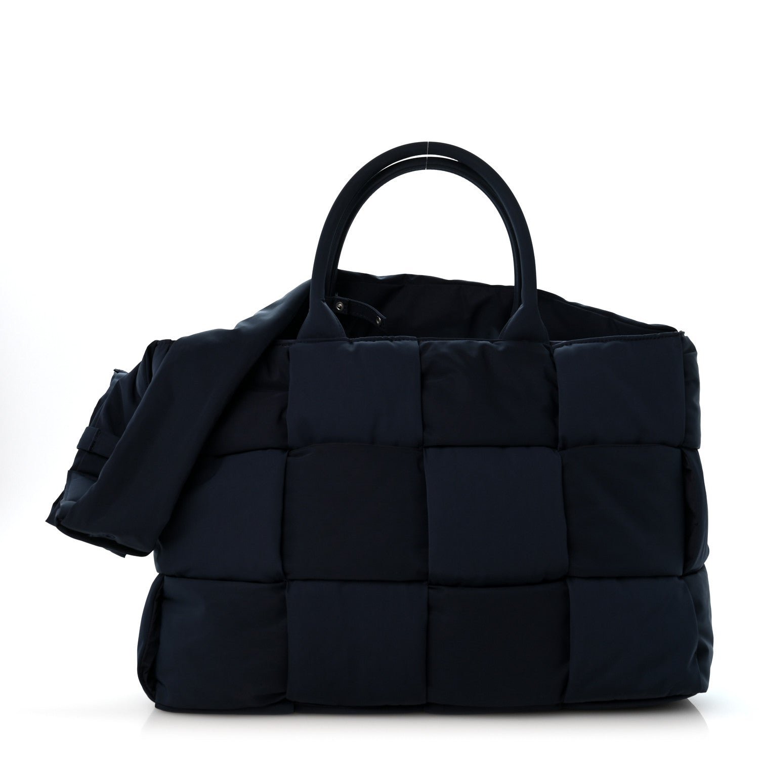 Bottega Veneta Nylon Intrecciato Padded Tech Maxi Large Arco Tote Navy Blue