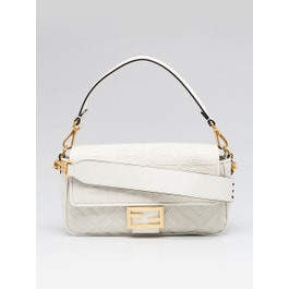 Fendi Fendi White FF Cotton Canvas Medium Baguette Bag - 8BR600