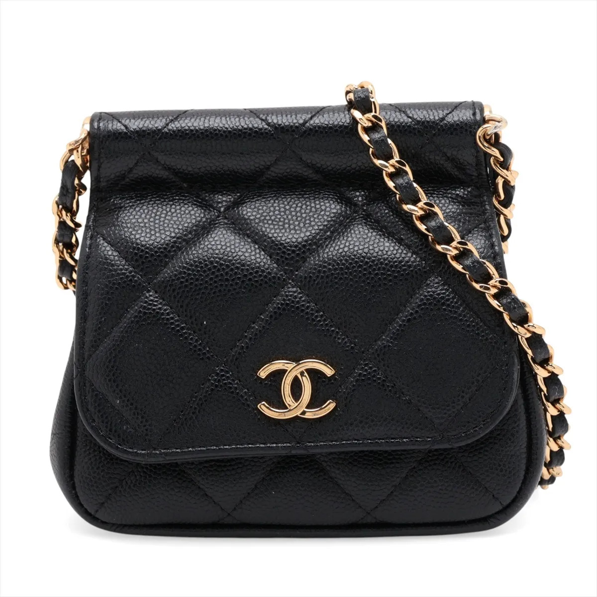 Chanel Matelasse Caviar Skin Chain Shoulder Bag Black Gold Metal Fittings random