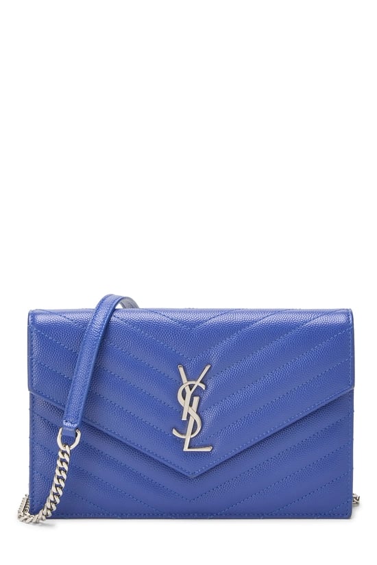 Blue Grained Calfskin Envelope Wallet On Chain (WOC)