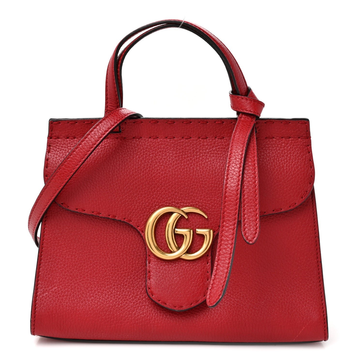 Gucci Calfskin Mini GG Marmont Top Handle Bag Vulcanic Red
