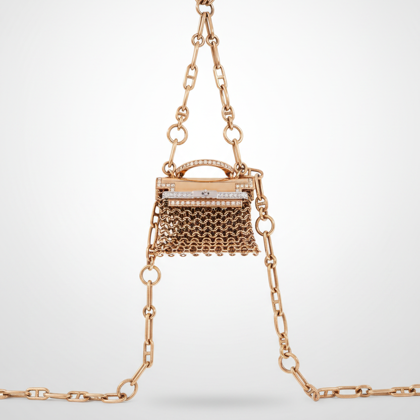Hermes Hermès Kelly Bijou Précieux 18K Rose Gold Diamond Chain Mail Necklace