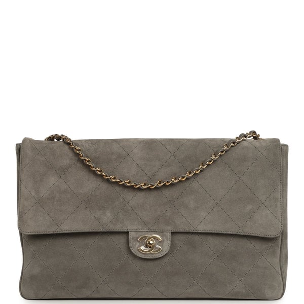 Chanel Maxi "Souplissimo" Large Flap Bag Dark Grey Suede Gold Hardware
