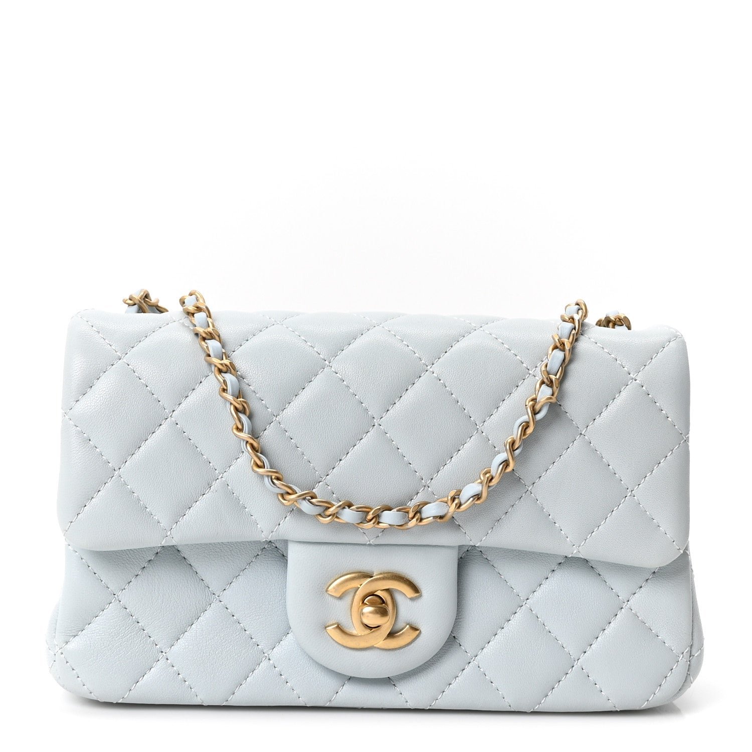Chanel Lambskin Quilted Mini Rectangular Pearl Crush Flap Light Blue