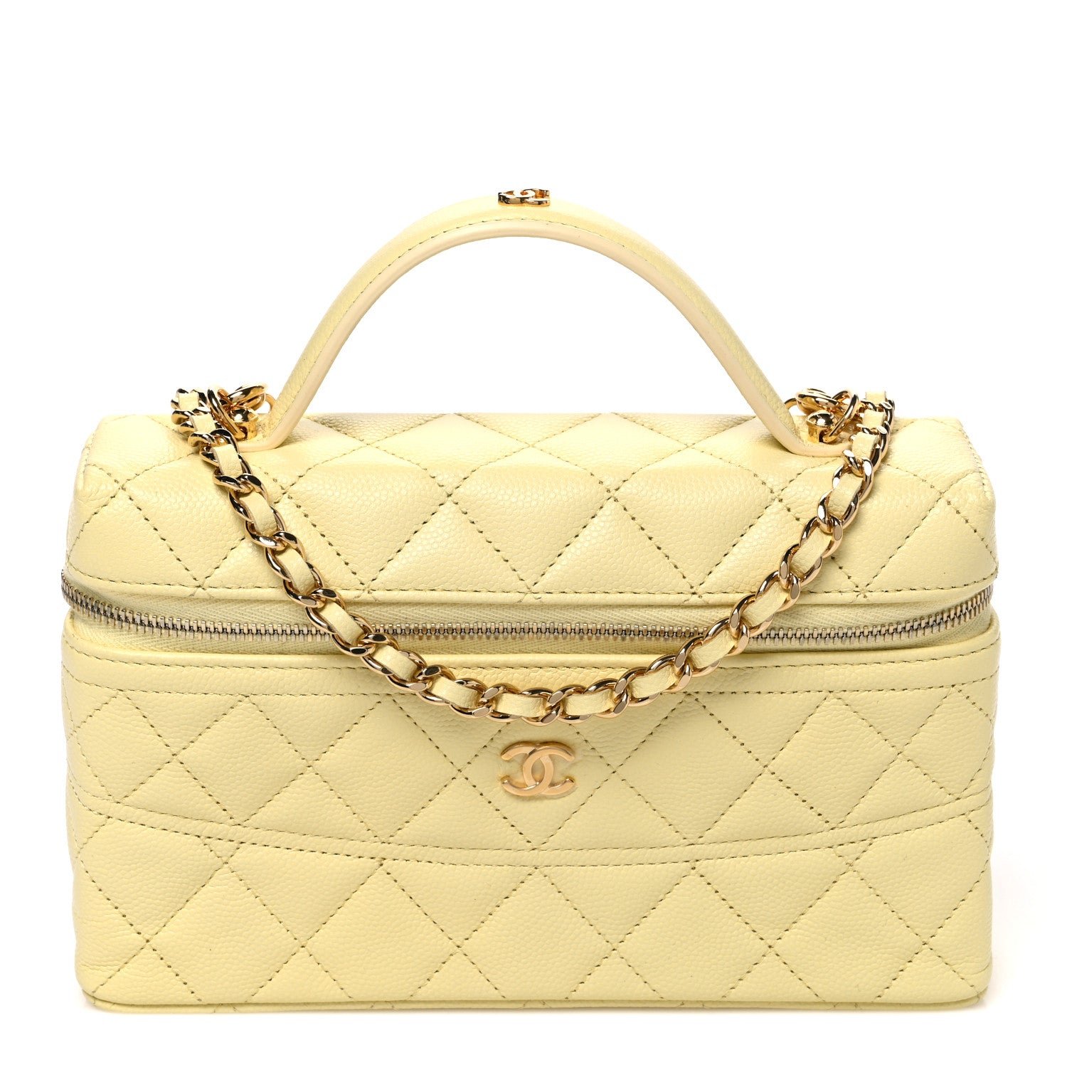 Chanel Caviar Quilted Trendy Handle Slim Vanity Light Yellow