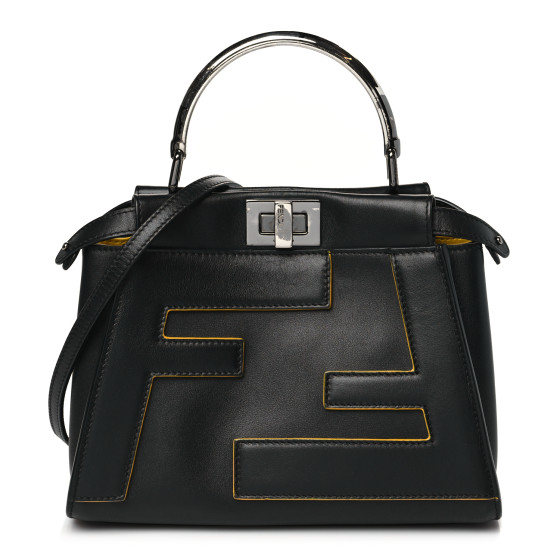 Fendi Nappa FF Mini Peekaboo Iconic Satchel Black Sunflower