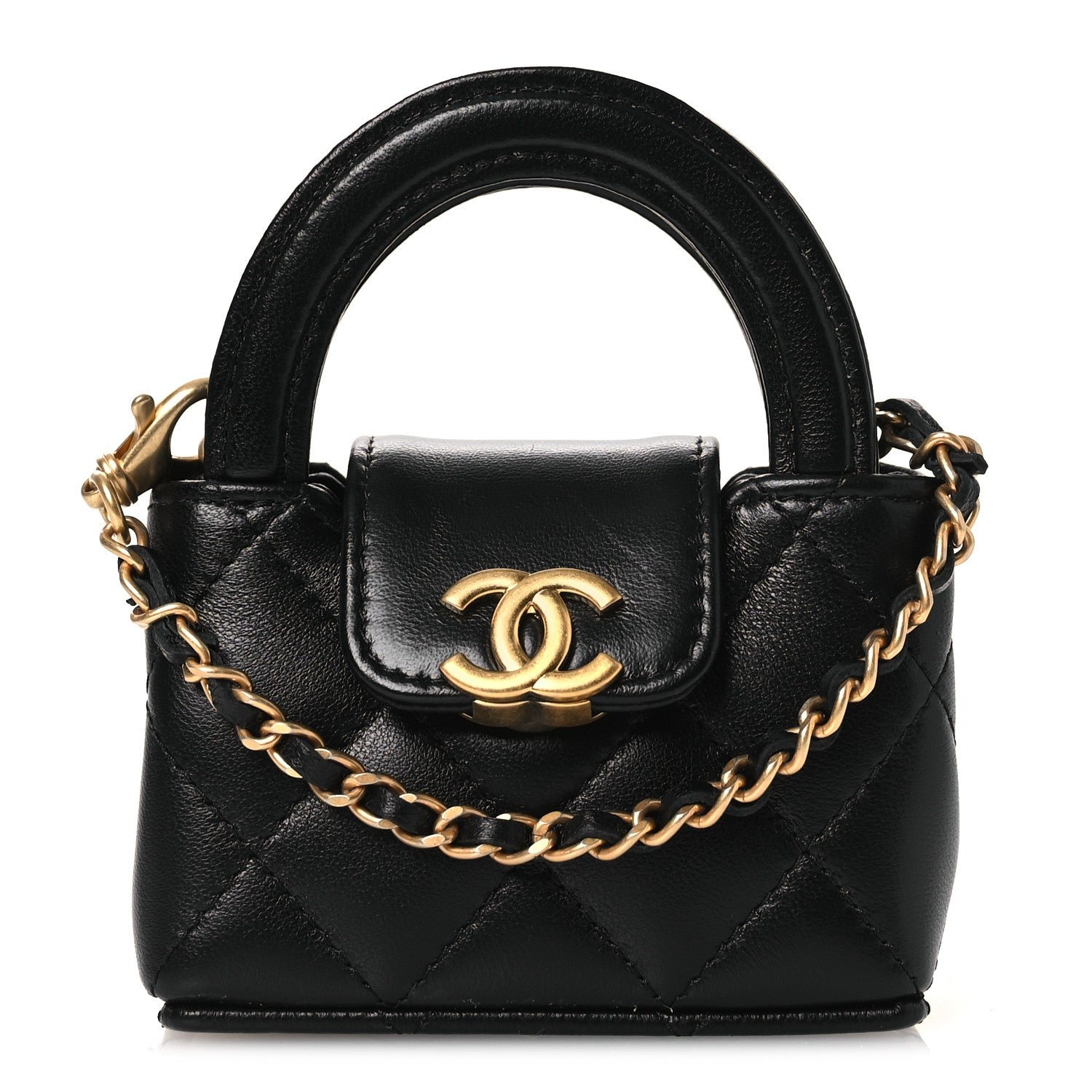 Chanel Shiny Lambskin Quilted Mini Kelly Bag Charm Black