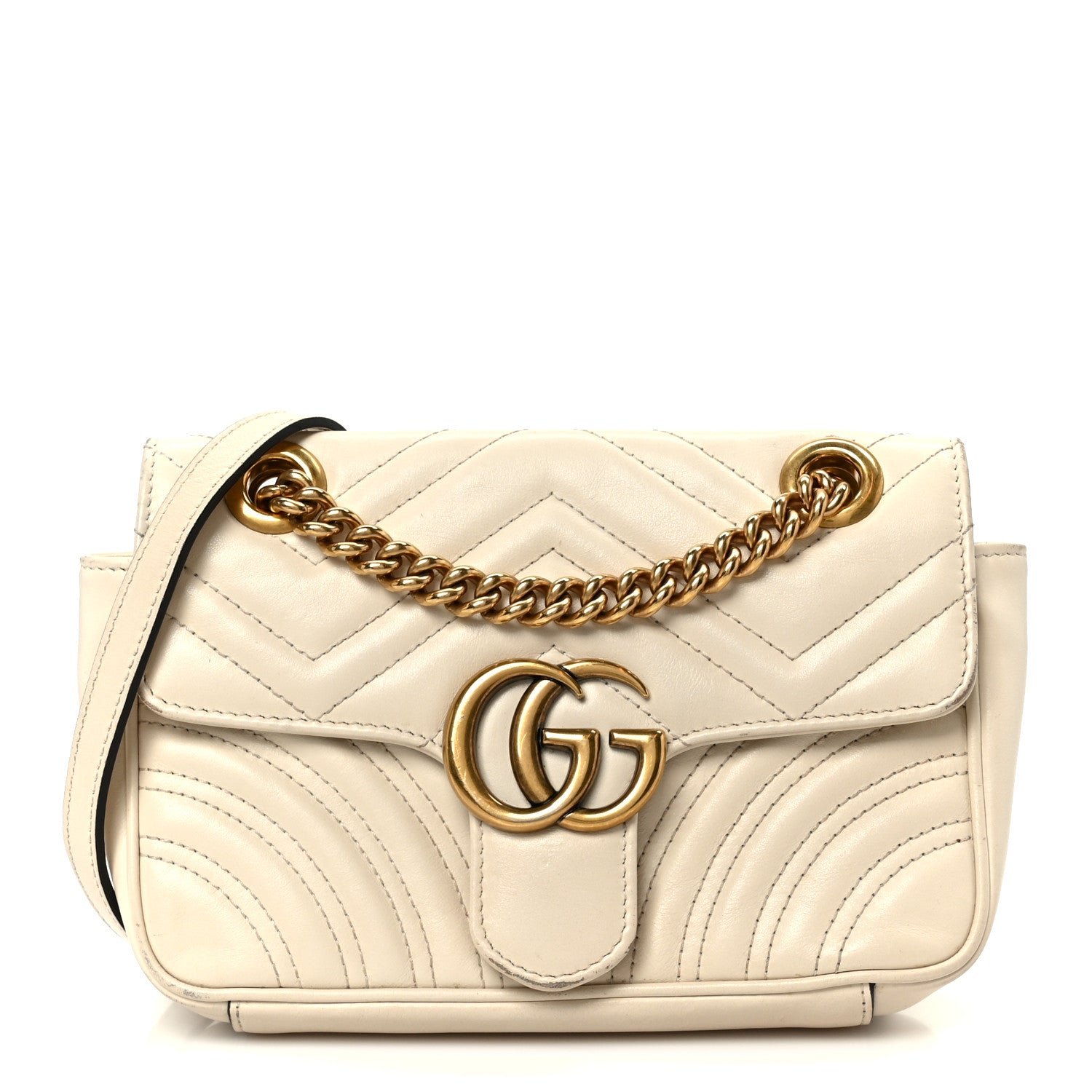 Gucci Calfskin Matelasse Mini GG Marmont Shoulder Bag White