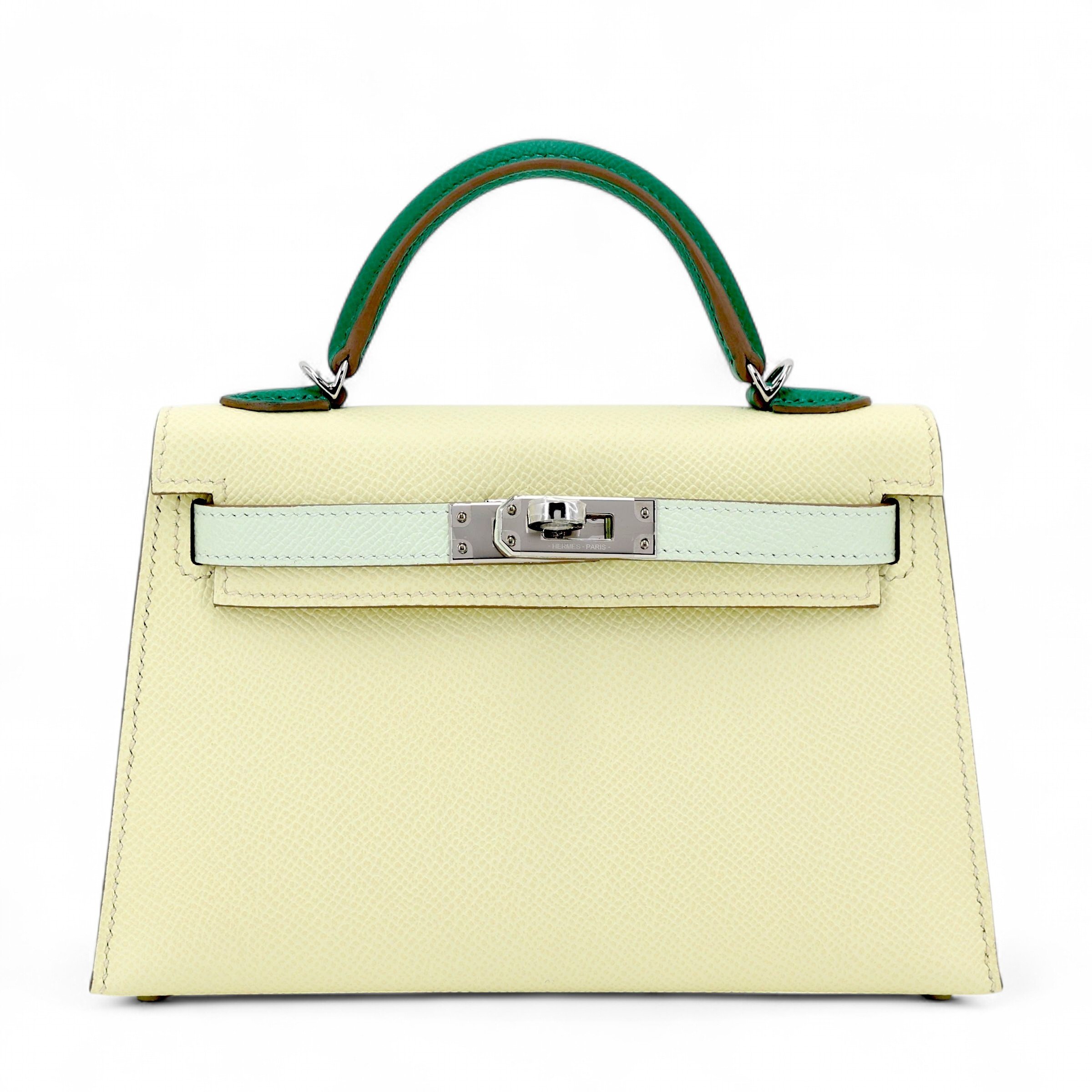 Hermes Brand New ( Rank N ) HERMÈS Mini Kelly II Jaune milton (i8) Vert Fizz (0S) Vert Vertigo (U4) Epsom Palladium hardware W (2024)