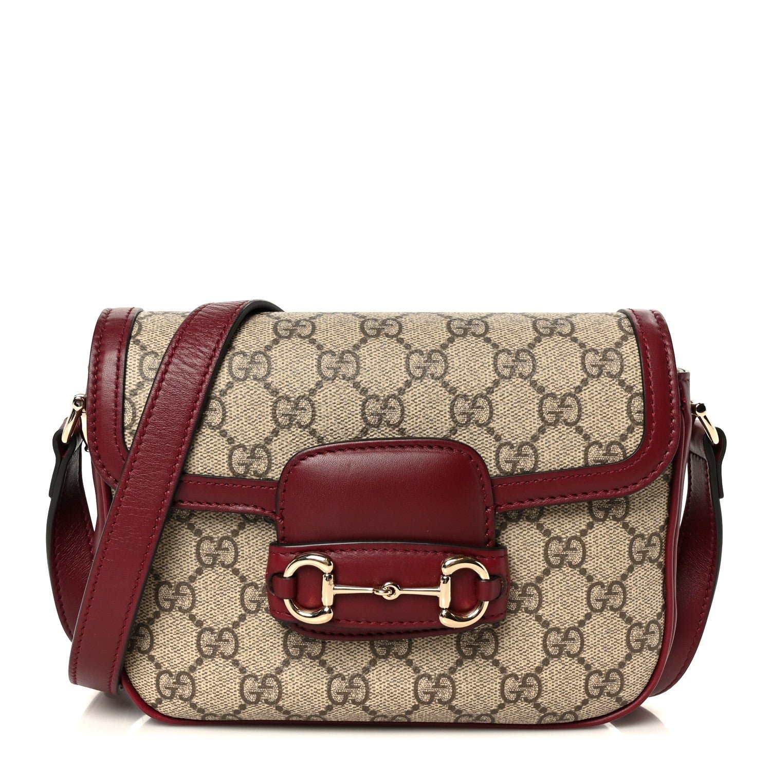 Gucci GG Supreme Monogram Horsebit 1955 Soft Small Shoulder Bag Beige Ebony Rosso Ancora