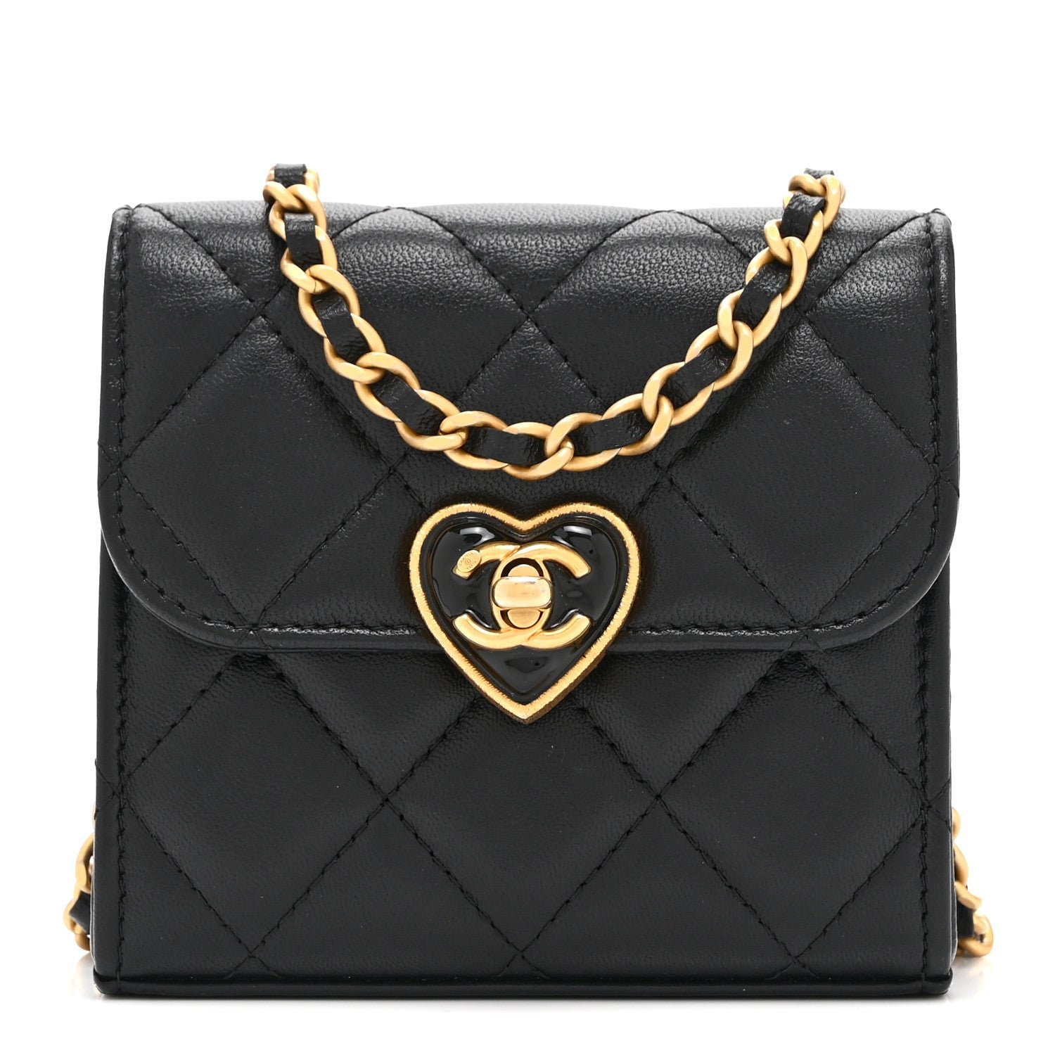 Chanel Lambskin Plexiglass Quilted Coco Love Clutch With Chain Black