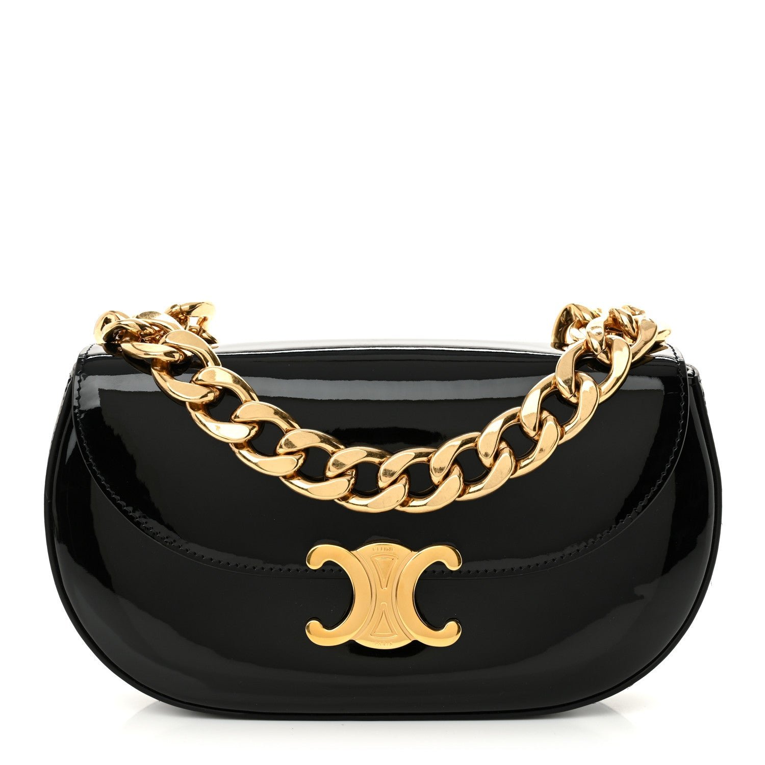 Celine Patent Calfskin Talulah Besace Chain Shoulder Bag Black
