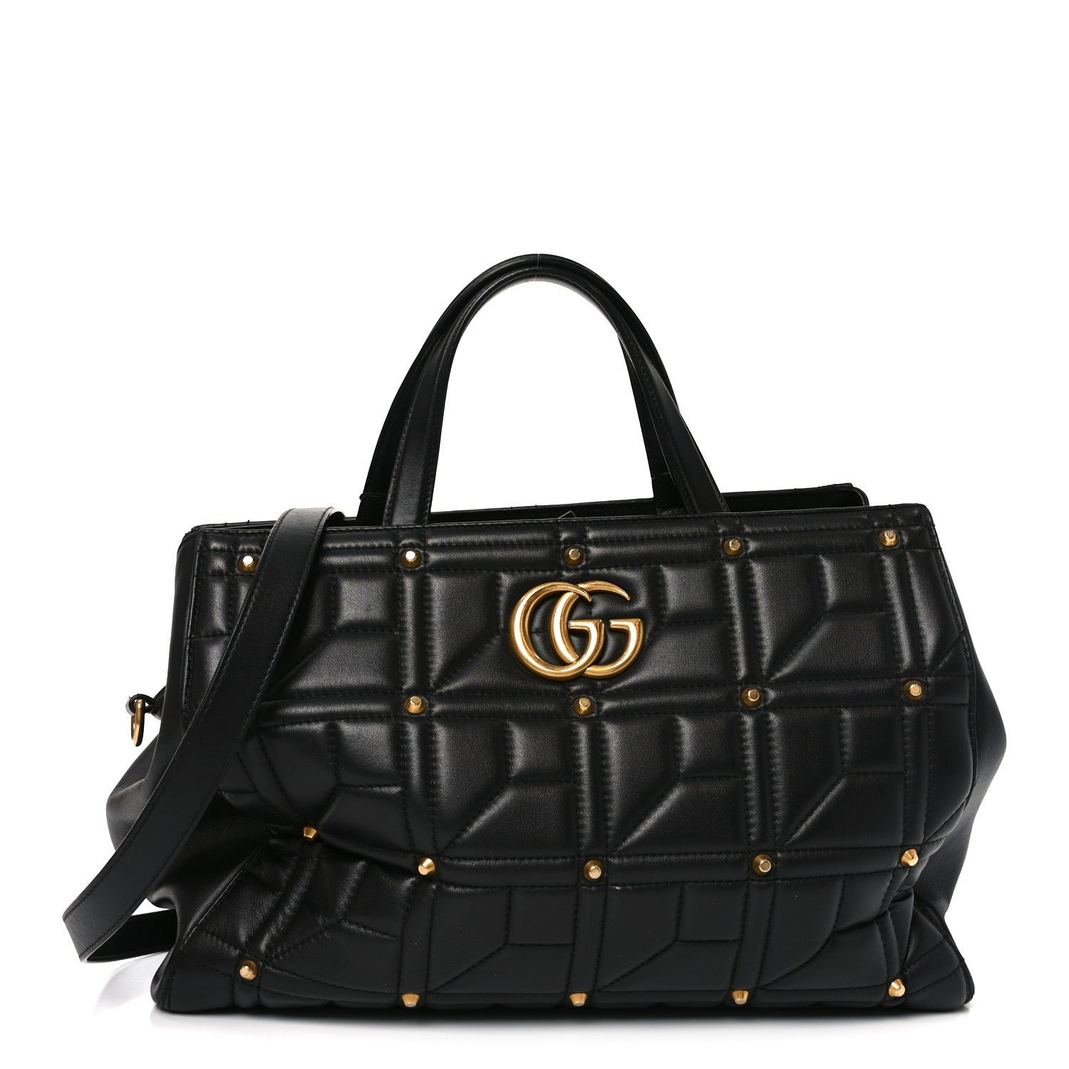 Gucci Calfskin Matelasse Studded Medium GG Marmont Tote Black