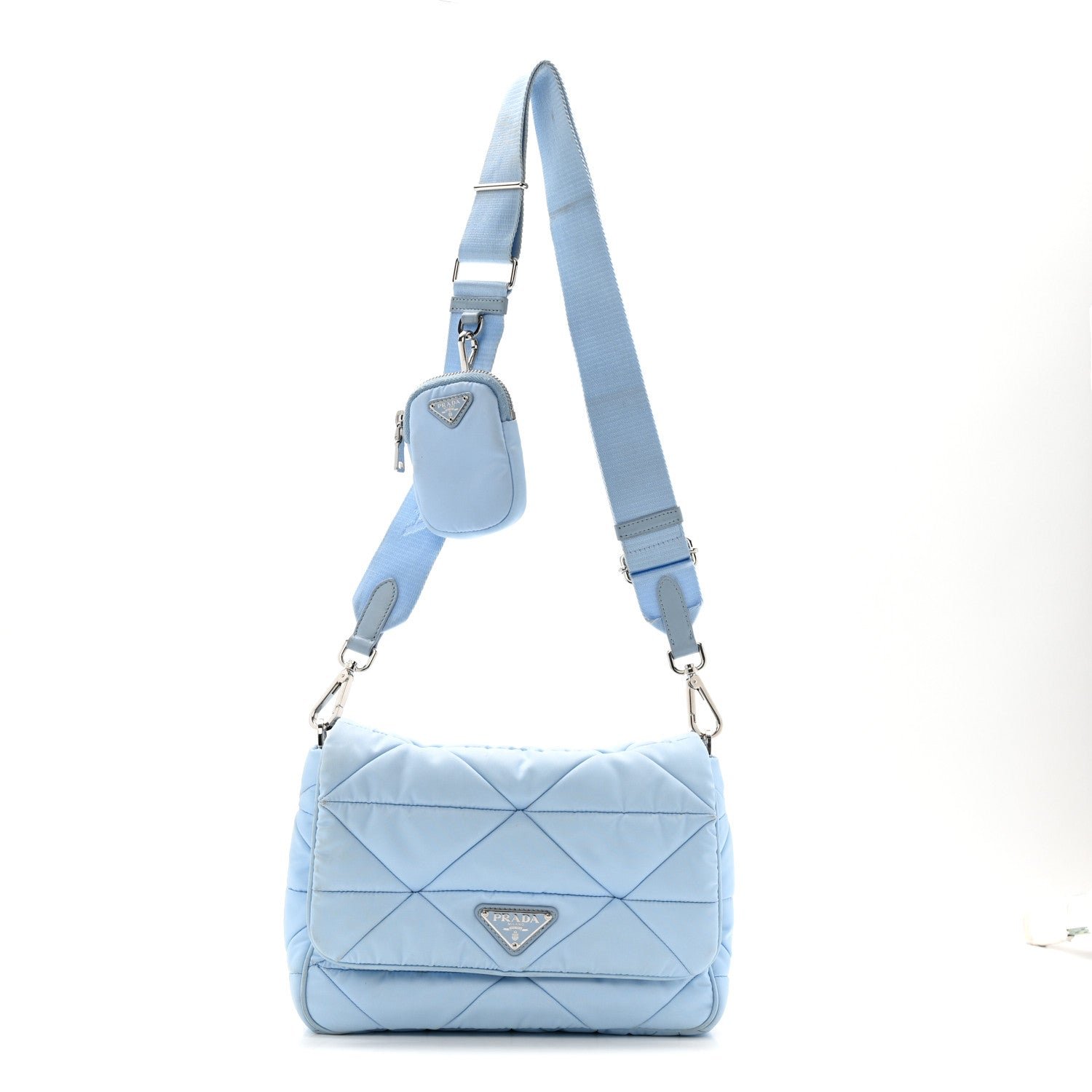 Prada Prada Re-Nylon Quilted Padded Flap Shoulder Bag Celeste