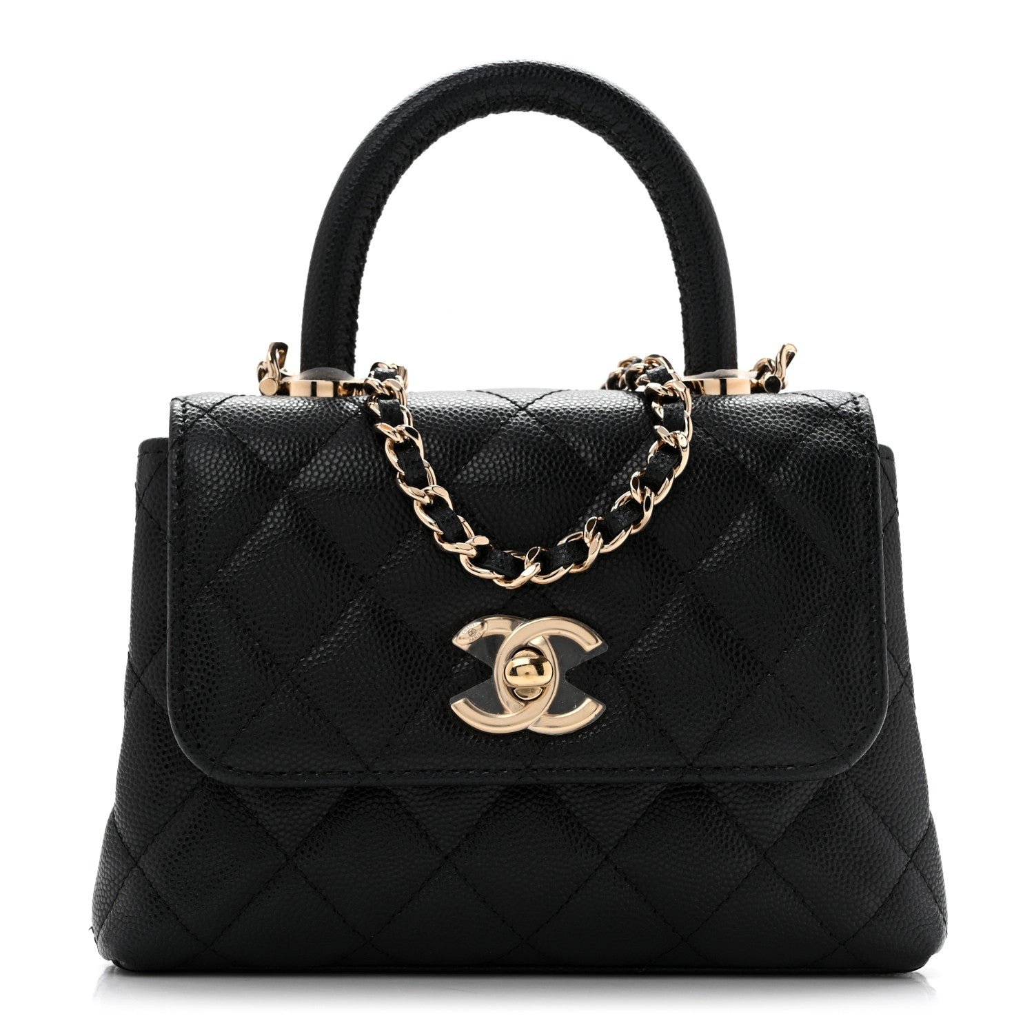 Chanel Caviar Quilted Coco Handle Clutch With Chain Black