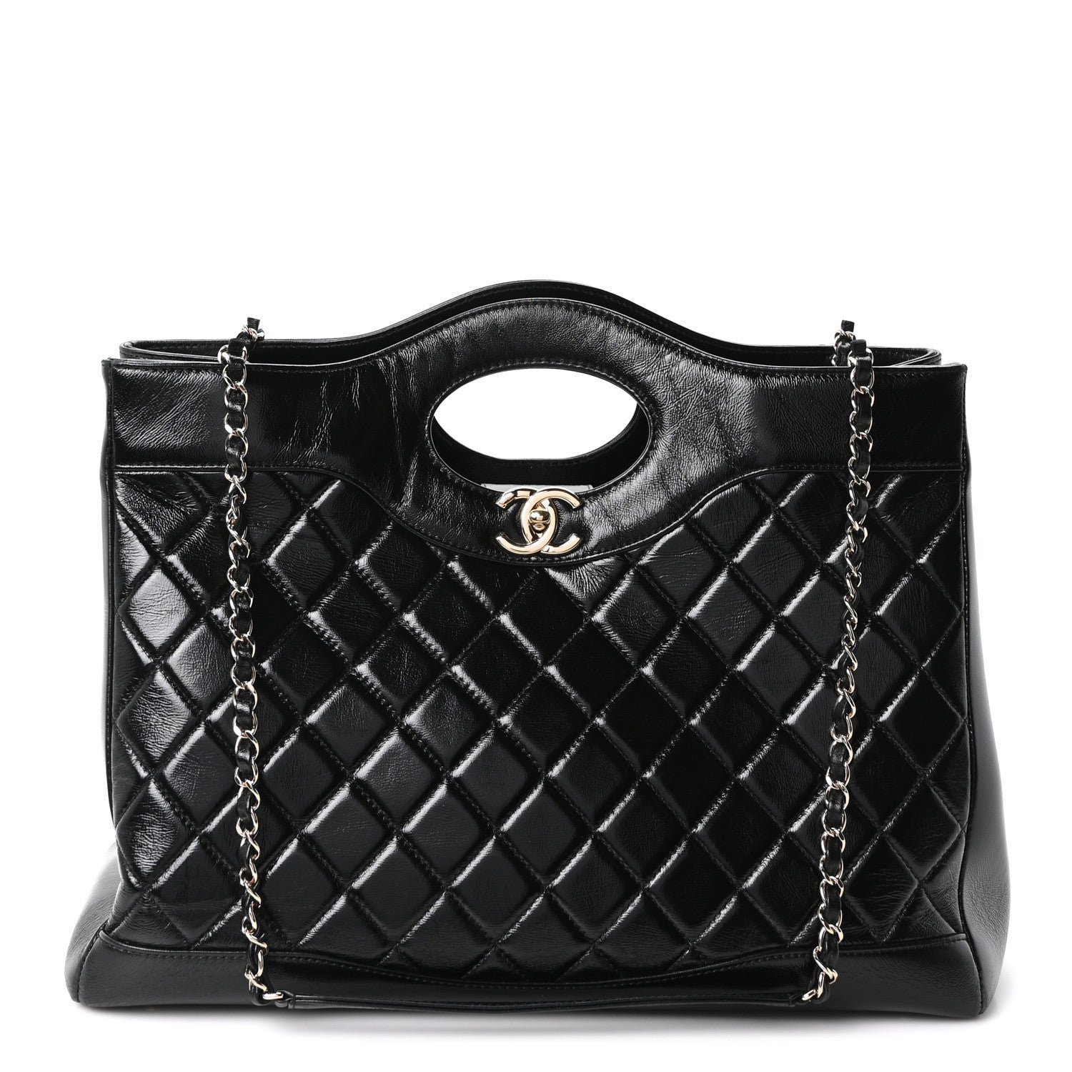 Chanel Shiny Aged Calfskin Quilted Large 31 Shopping Bag Black