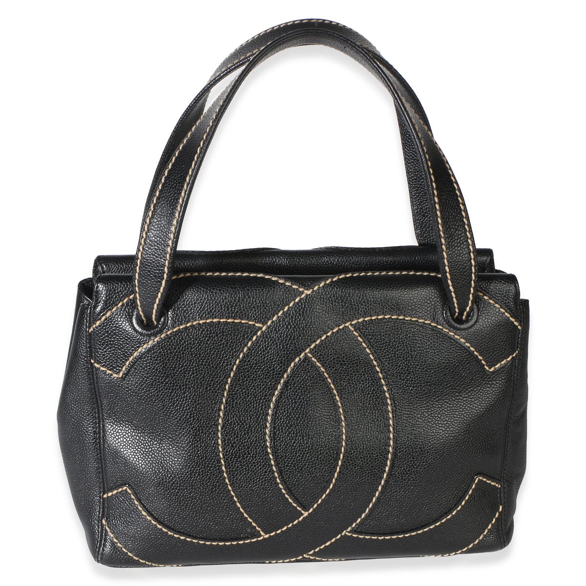 Vintage Black Caviar CC Stitched Small Tote
