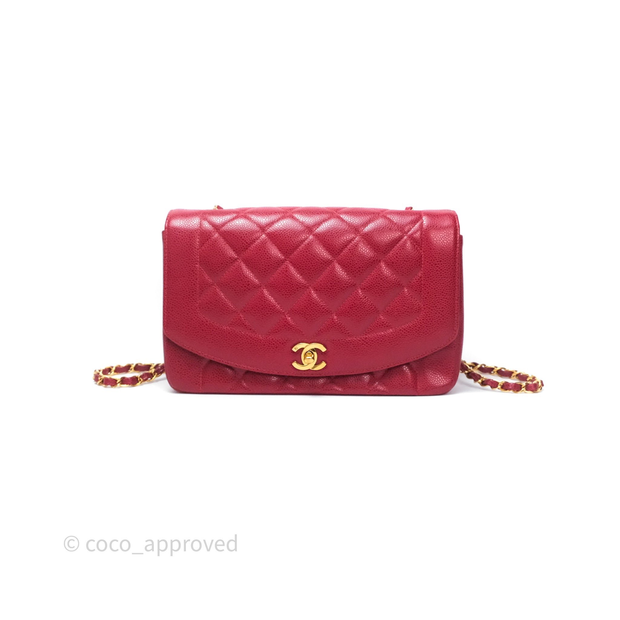 Chanel Medium Vintage Quilted Classic Diana Flap Bag Red Caviar 24K Gold Hardware