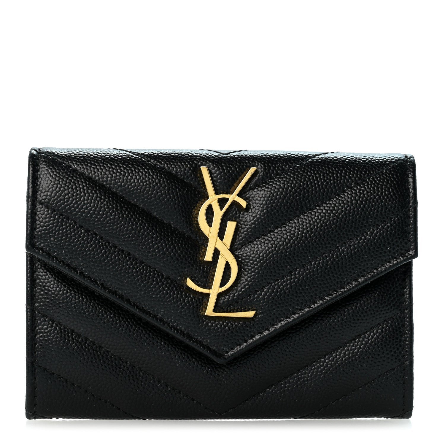 Saint Laurent Grain De Poudre Matelasse Chevron Small Monogram Envelope Wallet Black