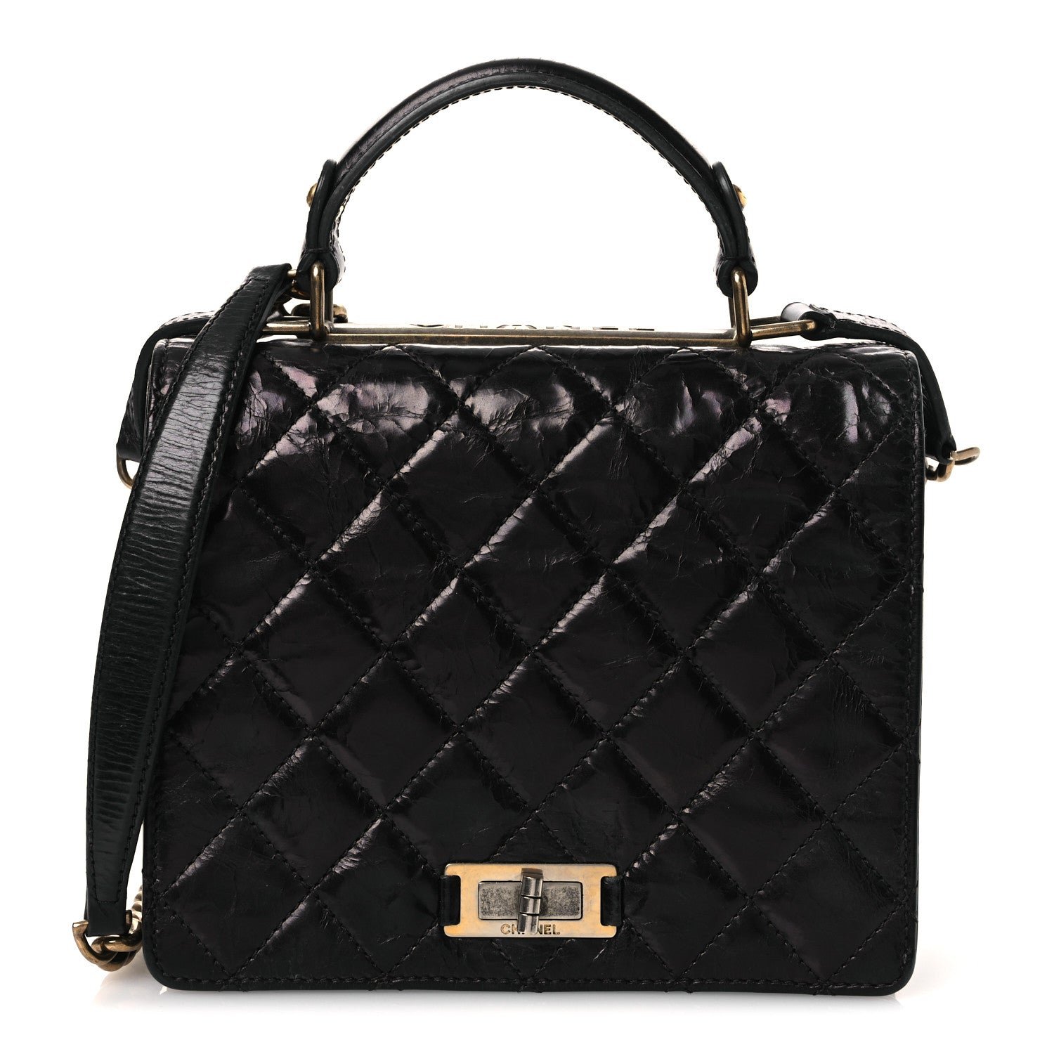 Chanel Glazed Calfskin Quilted Rita Top Handle Flap Black