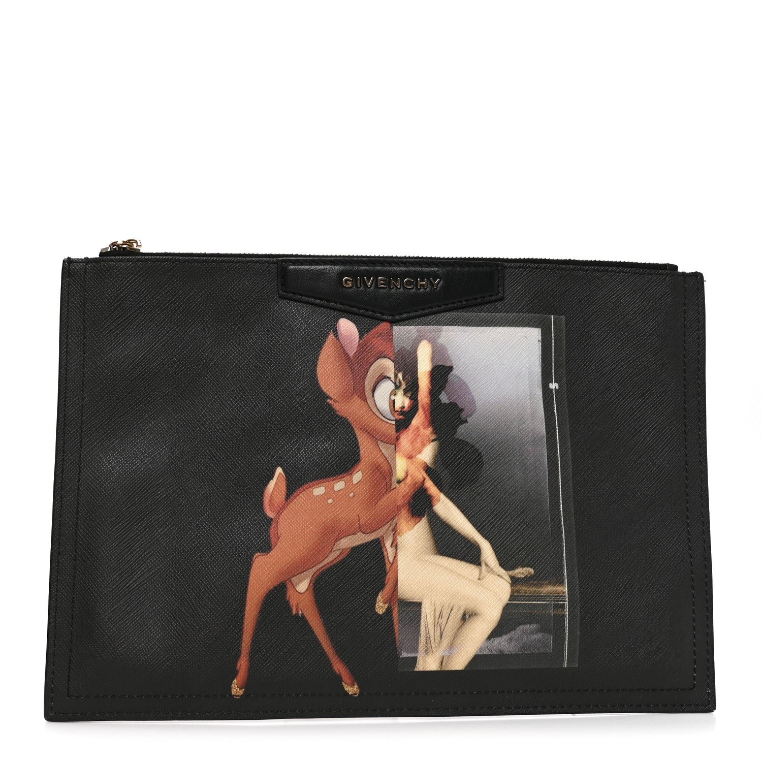 Givenchy Textured Coated Canvas Bambi Print Medium Cosmetic Pouch Black