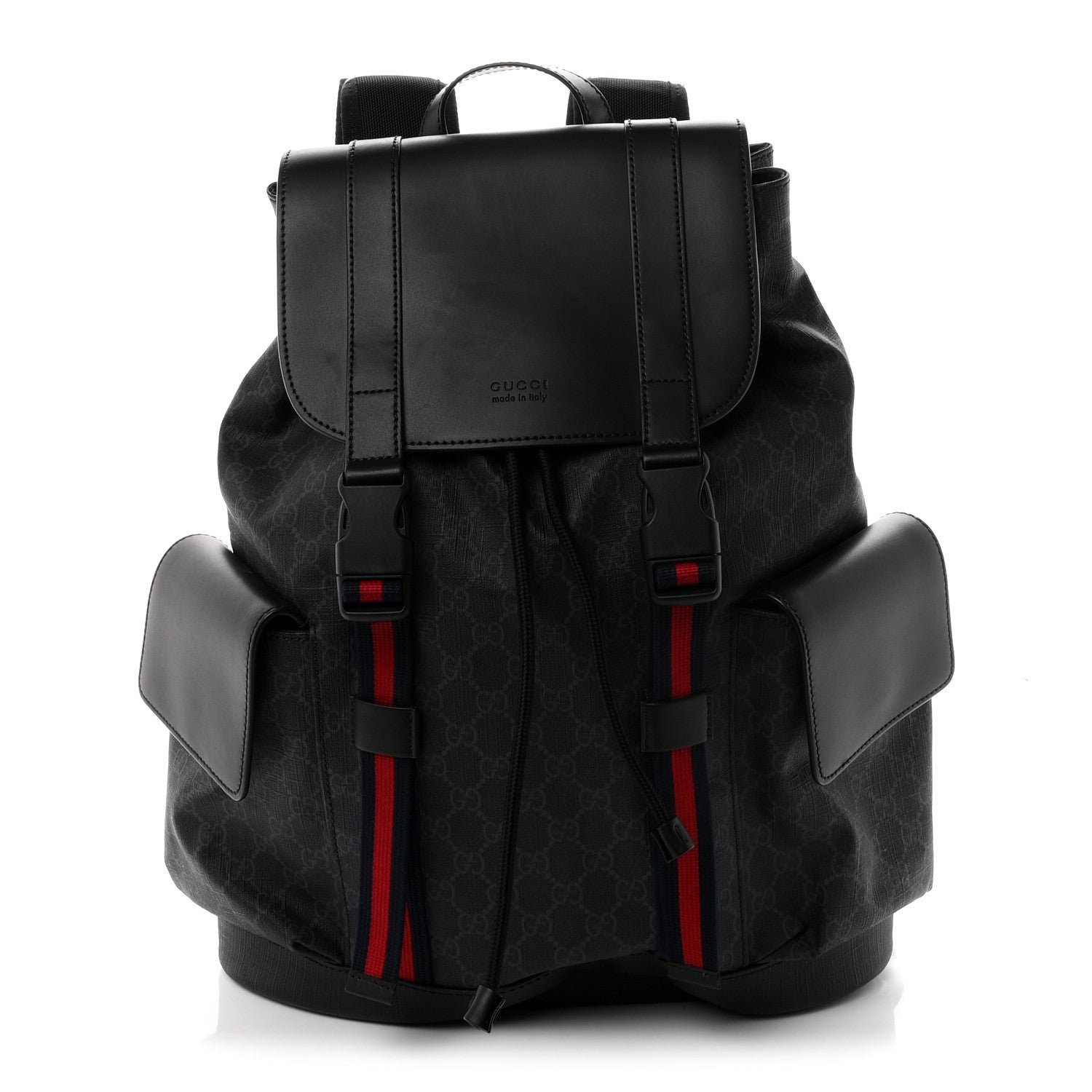 Gucci Soft GG Supreme Monogram Calfskin Web Double Buckle Backpack Black