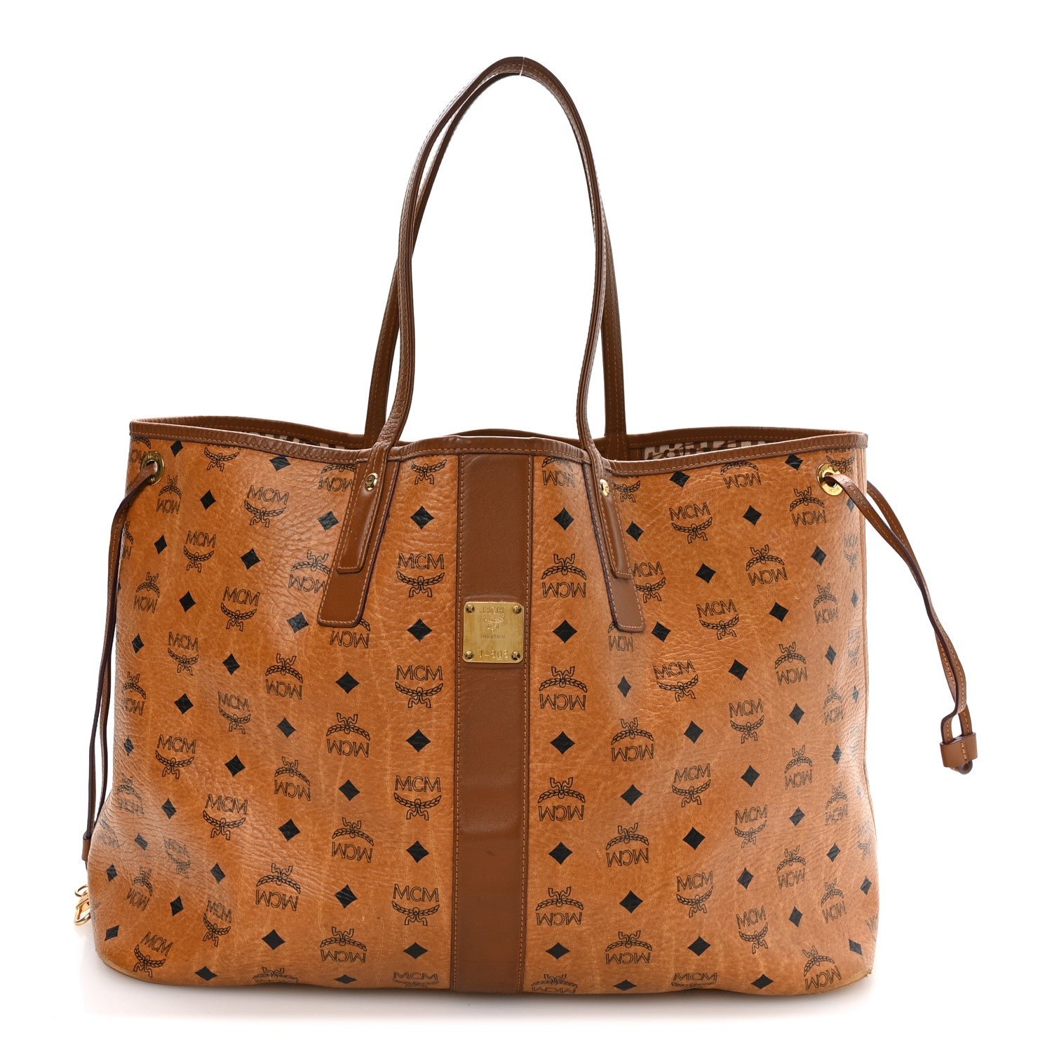MCM MCM Visetos Large Liz Reversible Shopper Tote Cognac