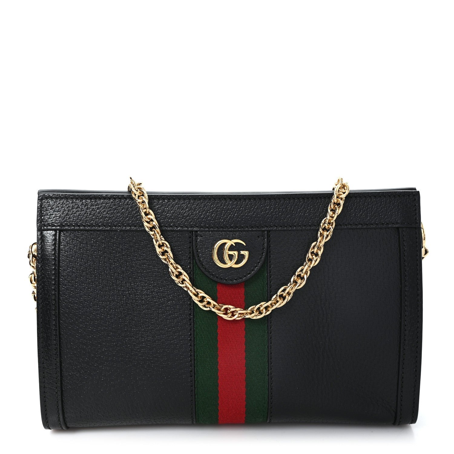 Gucci Calfskin GG Web Small Ophidia Chain Shoulder Bag Black