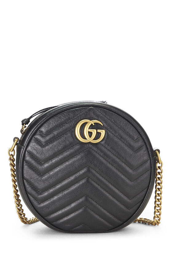 Gucci Black Leather GG Marmont Round Shoulder Bag Mini